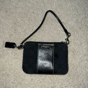 Coach Wristlet - Black w/ Purple Lining - Signature Print